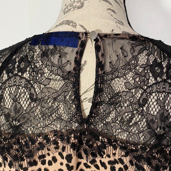 APT 9 Women's XL Black Lace Contrast Tan Cheetah Print Flowy Chic Blouse - Picture 5 of 7